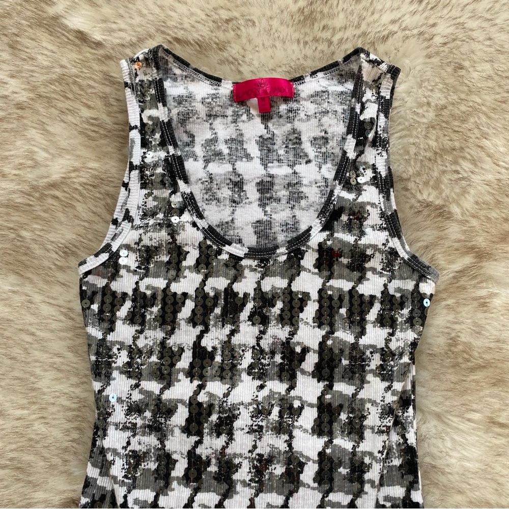 Y2K Sequin Houndstooth Print Ribbed Tank Top